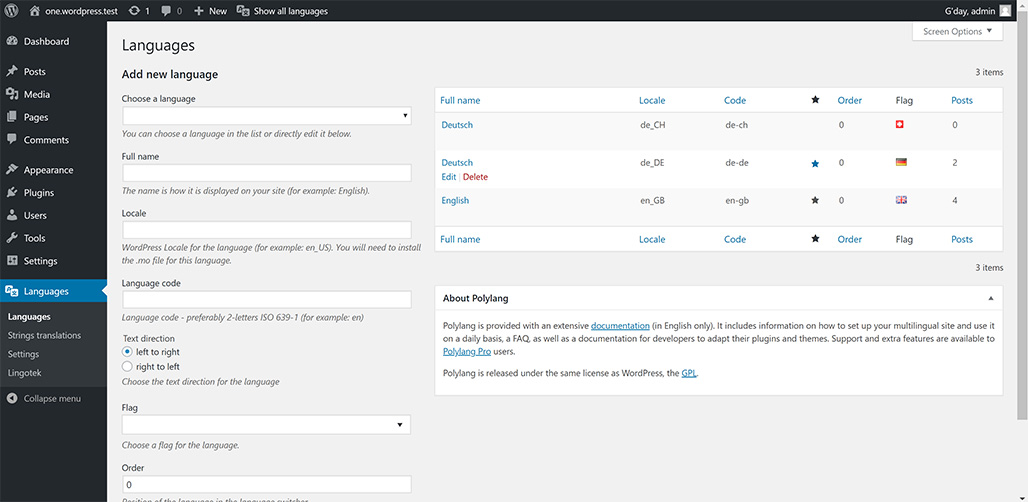 Polylang Settings